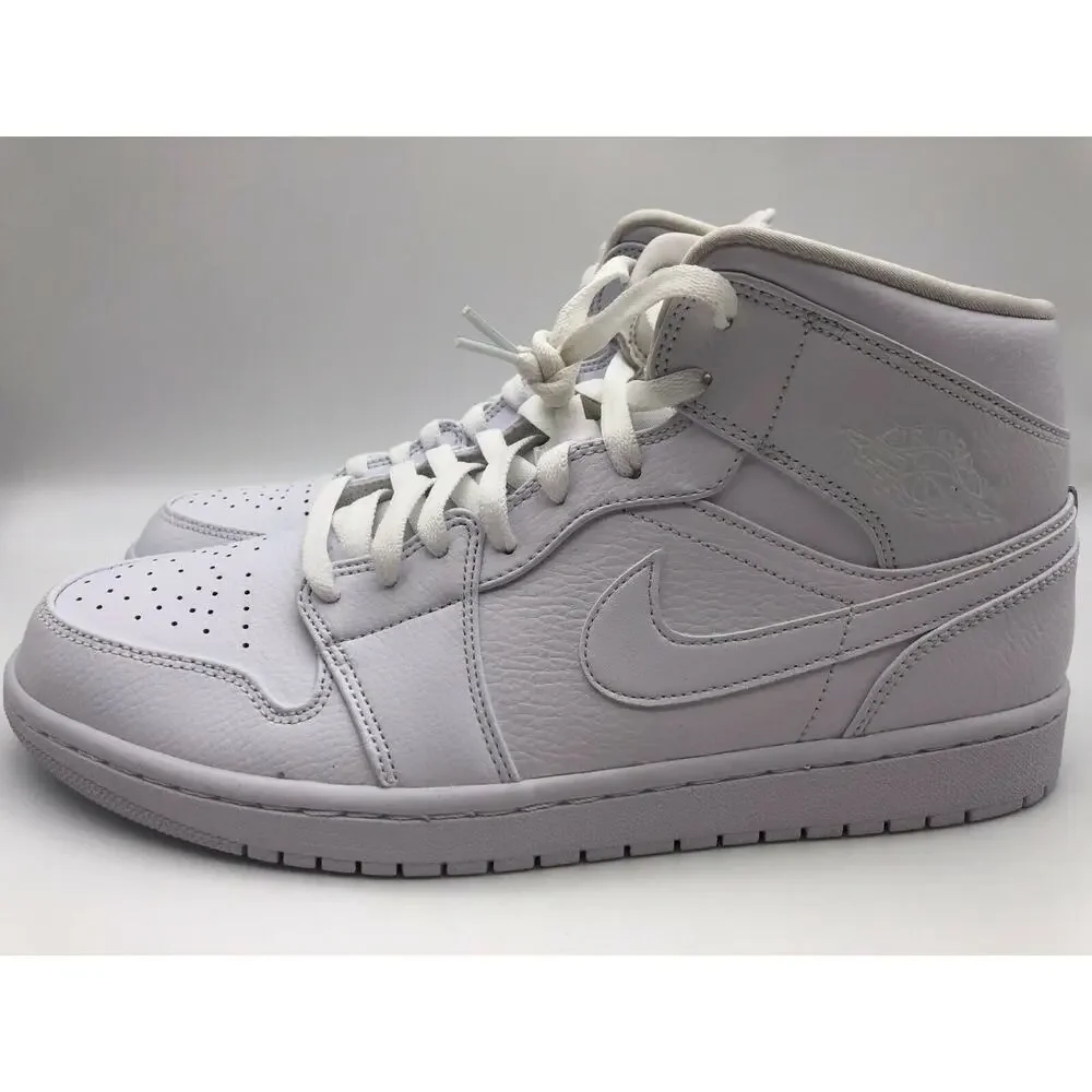 Nike Air Jordan 1 Mid Triple White 554724-129 Men's Shoe 14 NEW